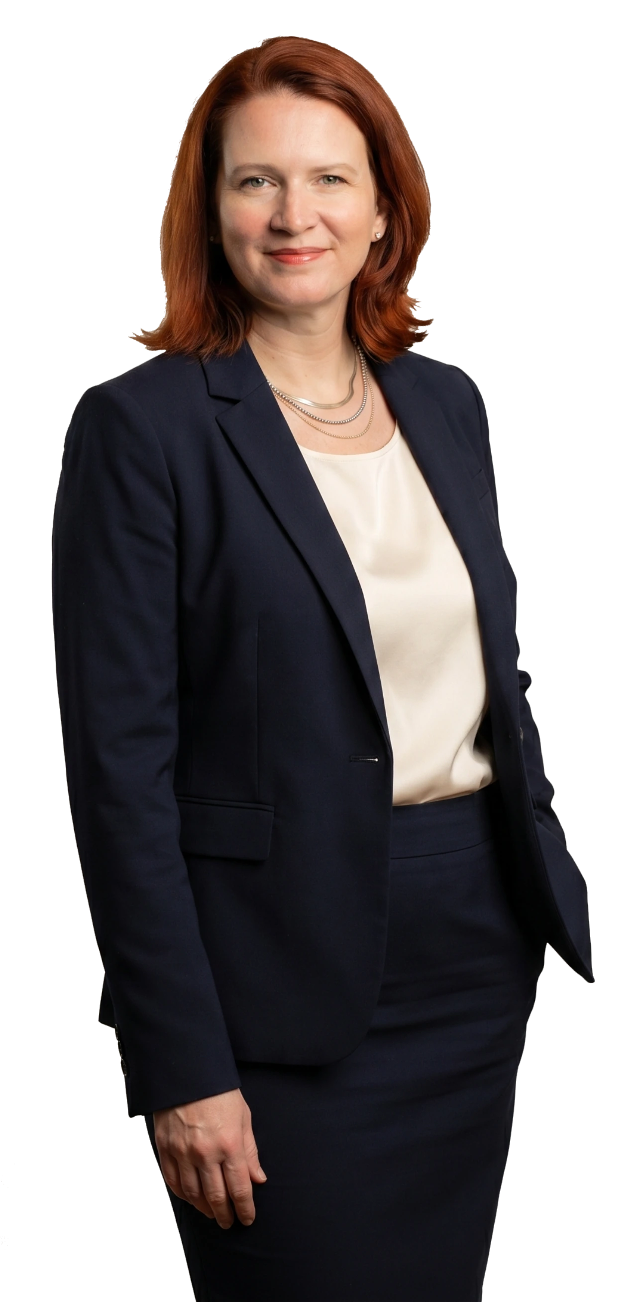 Christine Senne, Co-Founder of Galleon Consulting Group — standing portrait, professional attire, full-length cutout.